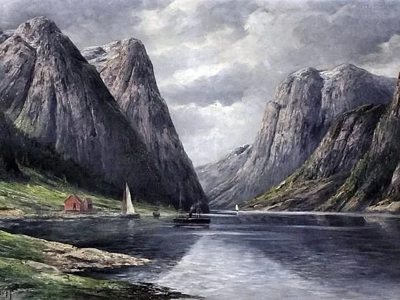 1825-Theodor Restorff - Veduta di un fiordo norvegese